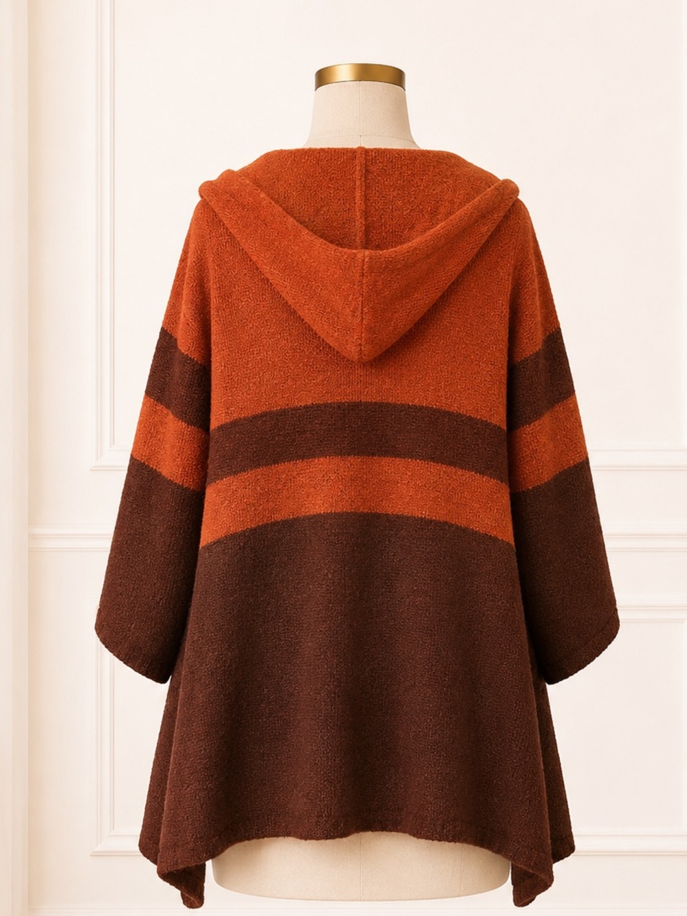 NEW Umgee Hooded Colorblock Cardigan Rust Brown Open Front Sweater Sz L - Picture 3 of 3